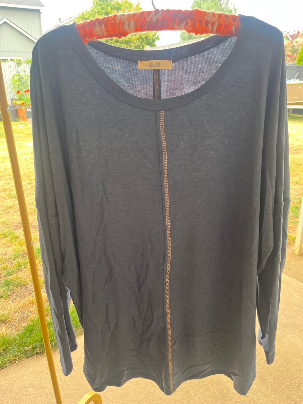 Dark blue Long Sleeve Top with Center Stitch Detail